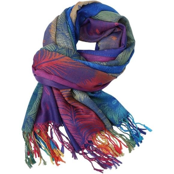 Women Pashmina Shawl Scarf Cotton Jacquard Wrap Tassel Lightweight Warm Wrap - Picture 5 of 7